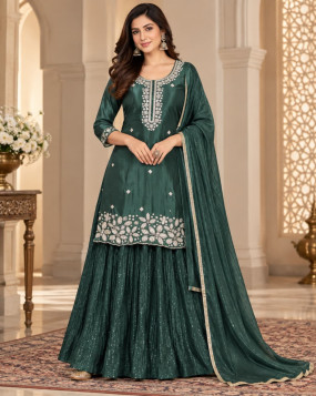 Emerald Green Embroidered Skirt Suit with Dupatta