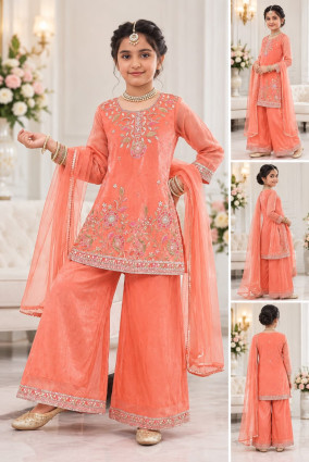 Girls Embroidered Sharara Suit with Dupatta