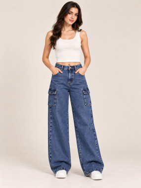 womens-dark-blue-wide-leg-cargo-jeans