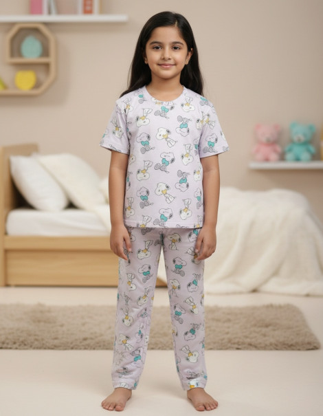 Girls Cotton Printed T-Shirt and Pant Set