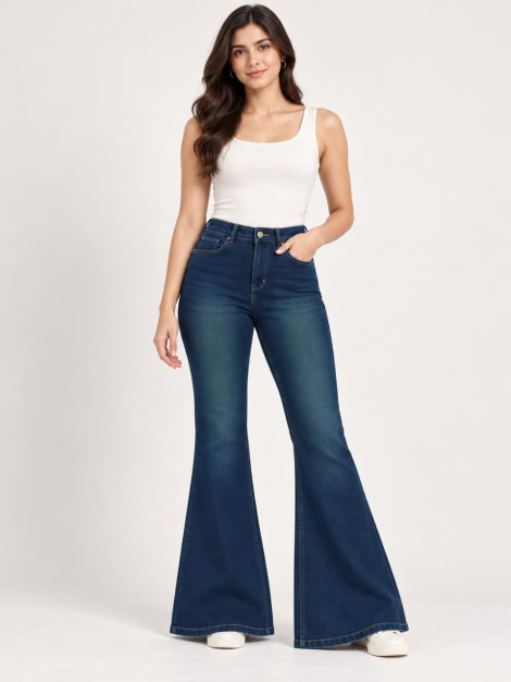 Women's Dark Indigo high-Waist Flared Jeans 1