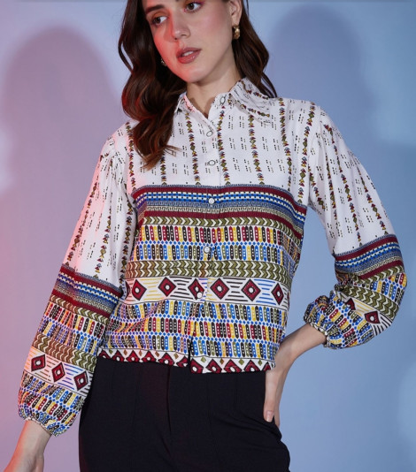 Girls_women Printed Casual white red Shirt