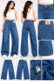 Girls Blue High-Waist Wide Leg Baggy Jeans