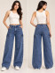 Women's Dark Blue Wide-Leg Cargo Jeans