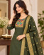 Women's Olive Green Embroidered 3-piece Kurta Pant Dupatta Set
