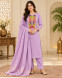 Women's Lavender  Embroidered 3-piece kurta Dupatta set