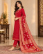 Women's Red Embroidered-3-Piece Kurta Pant Dupatta Set