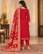 Women's Red Embroidered-3-Piece Kurta Pant Dupatta Set