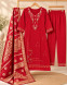 Women's Red Embroidered-3-Piece Kurta Pant Dupatta Set