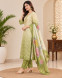 Women’s Cream & Green Embroidered 3-Piece Kurta Pant Dupatta Set
