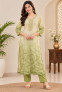 Women’s Cream & Green Embroidered 3-Piece Kurta Pant Dupatta Set