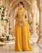 Women's Mustard Yellow Embroidered Short Kurti Palazzo Dupatta Set