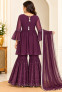 Women's Wine Purple Embellished Sharara Suit with Dupatta