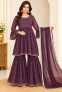 Women's Wine Purple Embellished Sharara Suit with Dupatta