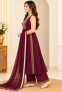 Women's Wine Maroon Embroidered Nayra Cut 3-Piece Suit Set with Palazoo & Dupatta
