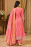 Women's Coral Pink Embroidered Anarkali Kurta pant Dupatta Set-3 piece